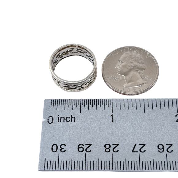 Filigree Eternity Band | Openwork Design | Vintage Sterling Silver 925 Size 6.5 - Picture 8 of 9